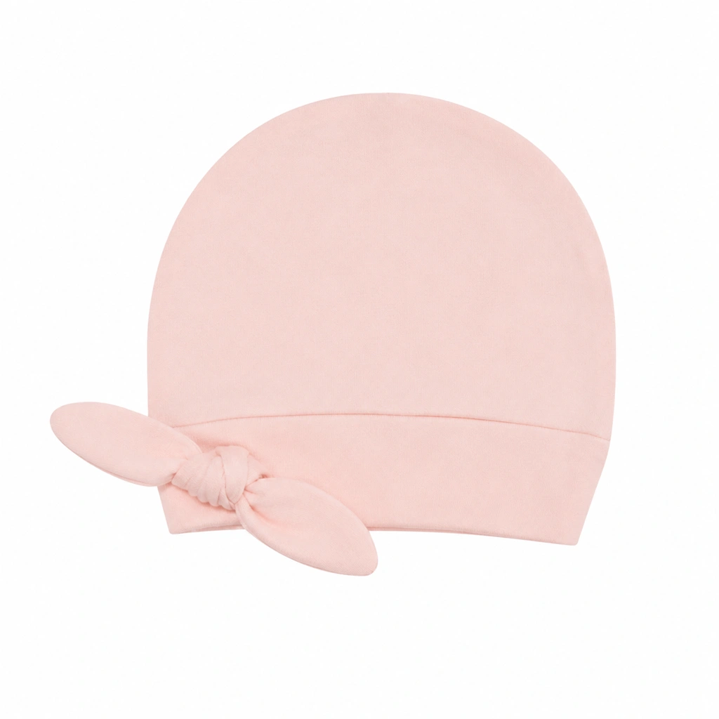 nili-rafaella-baby-cotton-hat-pink-9926 کلاه نوزادی رافائلا نیلی مدل 9926 صورتی ملایم از جنس 100 درصد نخ پنبه با طراحی ساده و پاپیون گرهی