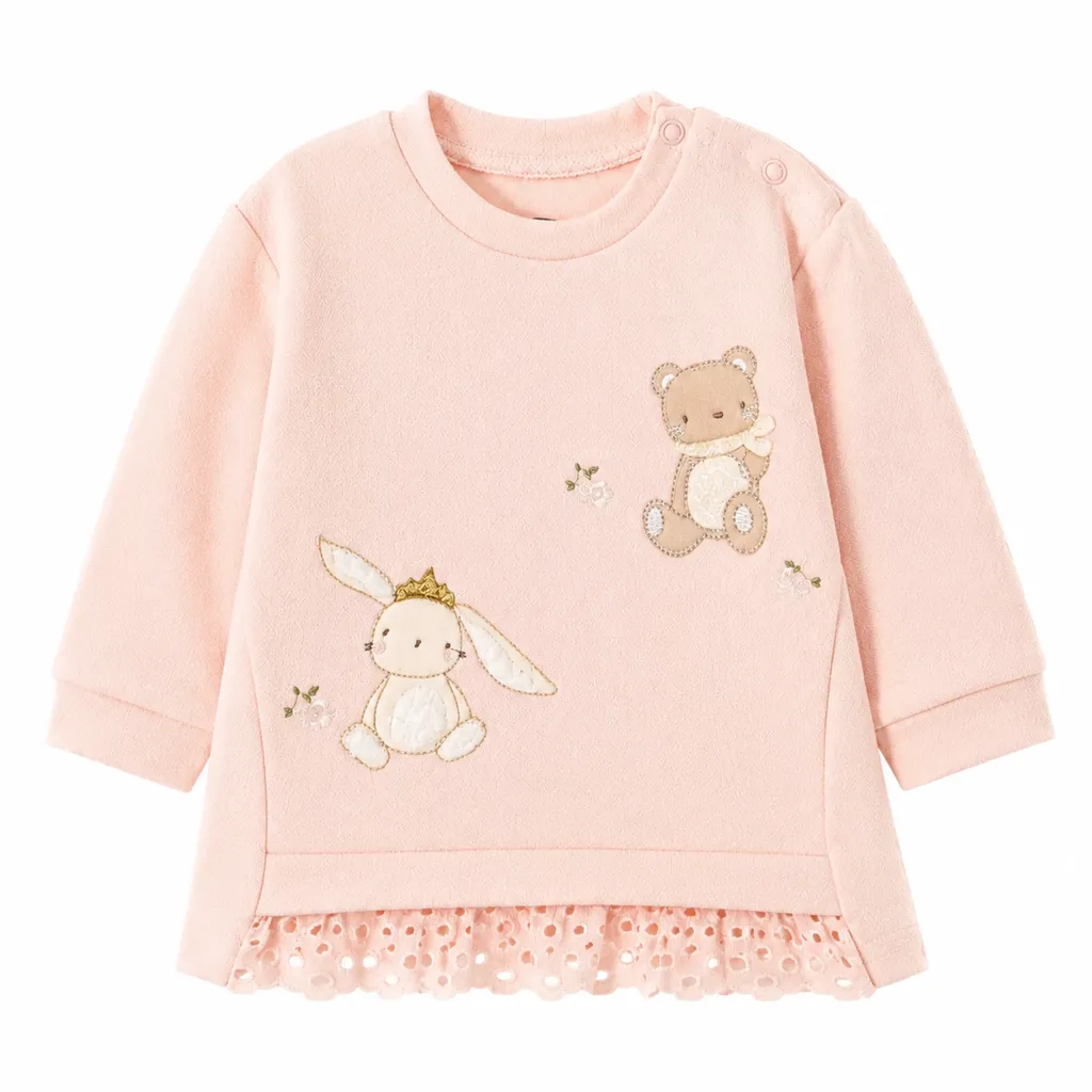 rafaela-9915-pink-long-sleeve-blouse-nili-bear-rabbit-detail-white-background نمای جزئیات بلوز آستین بلند رافائلا 9915 نیلی با طرح خرس و خرگوش روی زمینه سفید